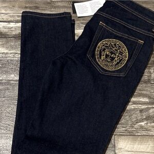 Versace Dark Blue Jeans with Gold Stitching